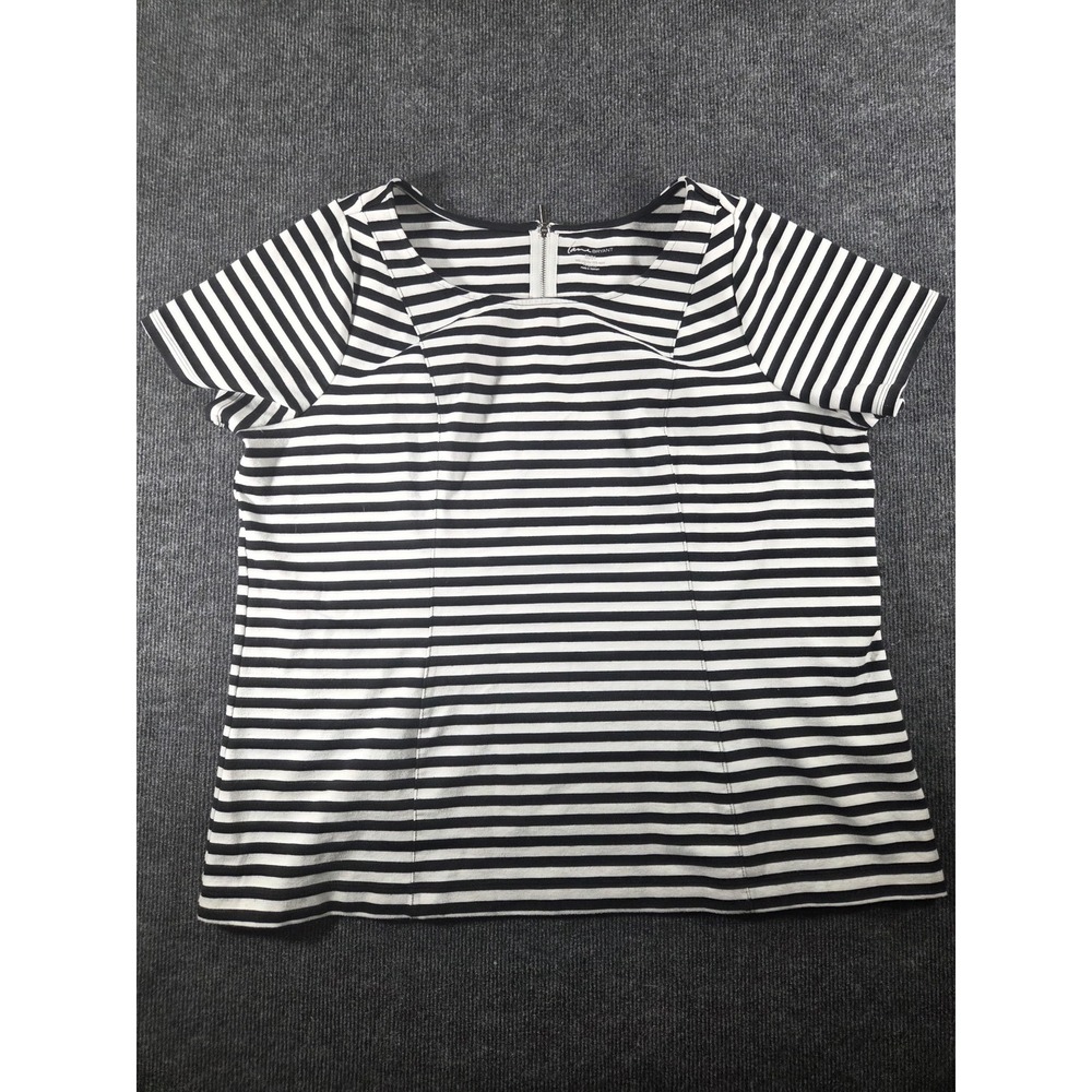 Lane Bryant Womens Black White Striped Back Zip Short Sleeve Top Plus Size 22/24